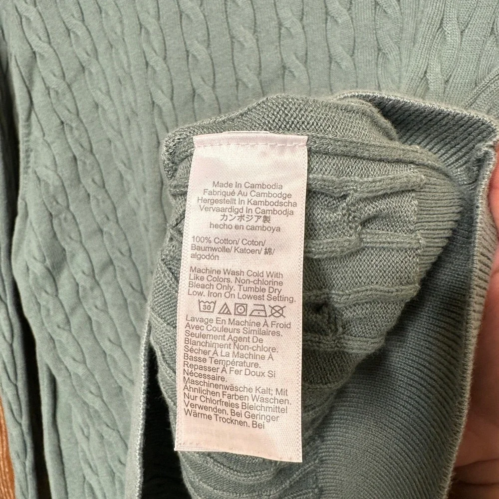 J.Crew‎ Preppy Cable Knit Mens XL Sage Green Cotton Crewneck Sweater Old Money